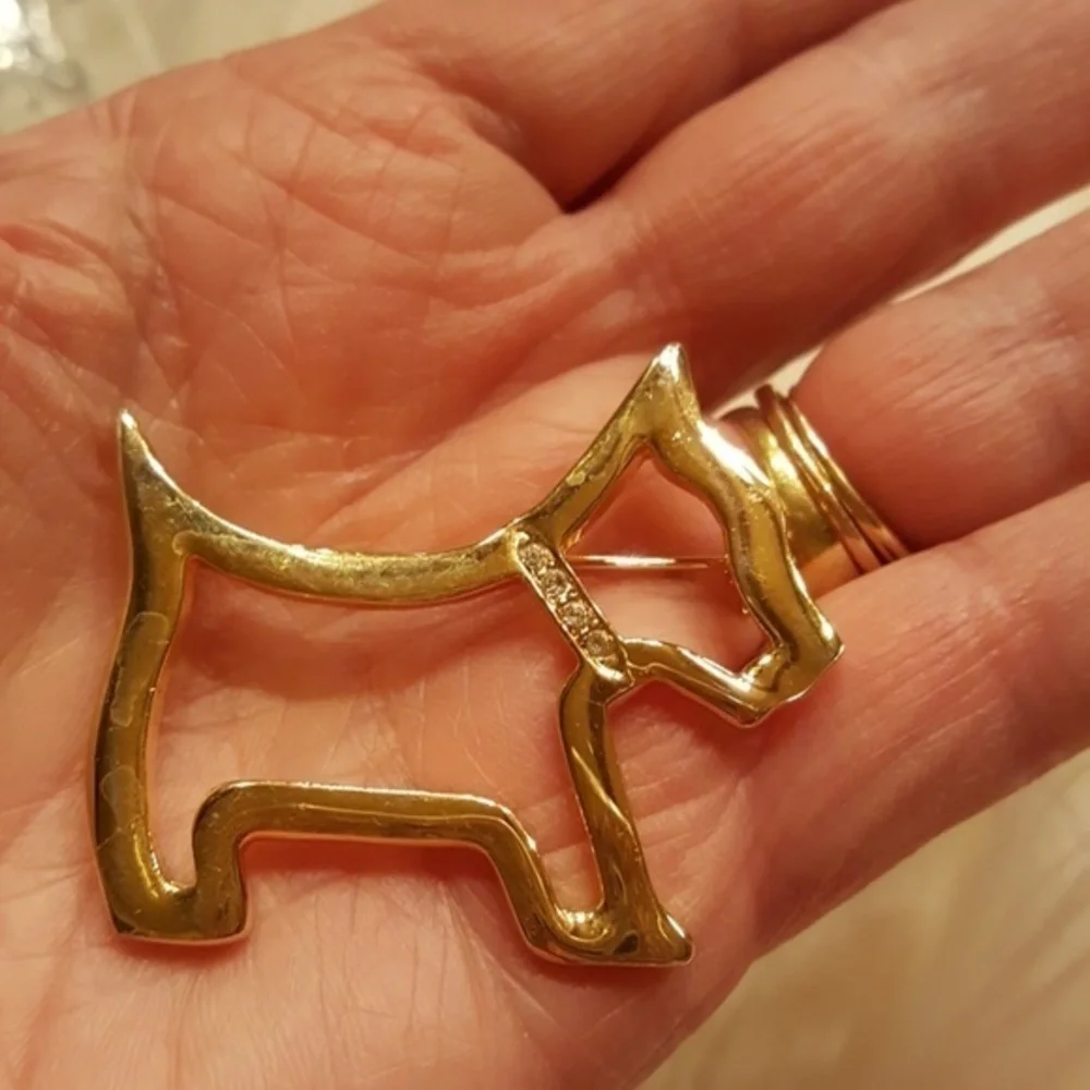 VTG‎ SCOTTY DOG WEARING CZ COLLAR BROOCH